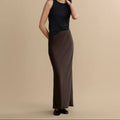 Dark Drown Satin Maxi Skirt With A Fluid Drape