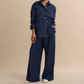 Denim Shirt And Wide Leg Trousers Two Piece Set