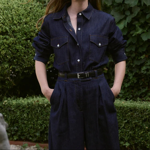 Denim Shirt And Wide Leg Trousers Two Piece Set