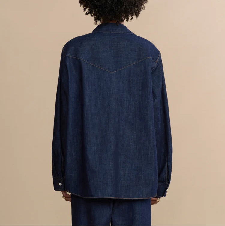 Denim Shirt And Wide Leg Trousers Two Piece Set