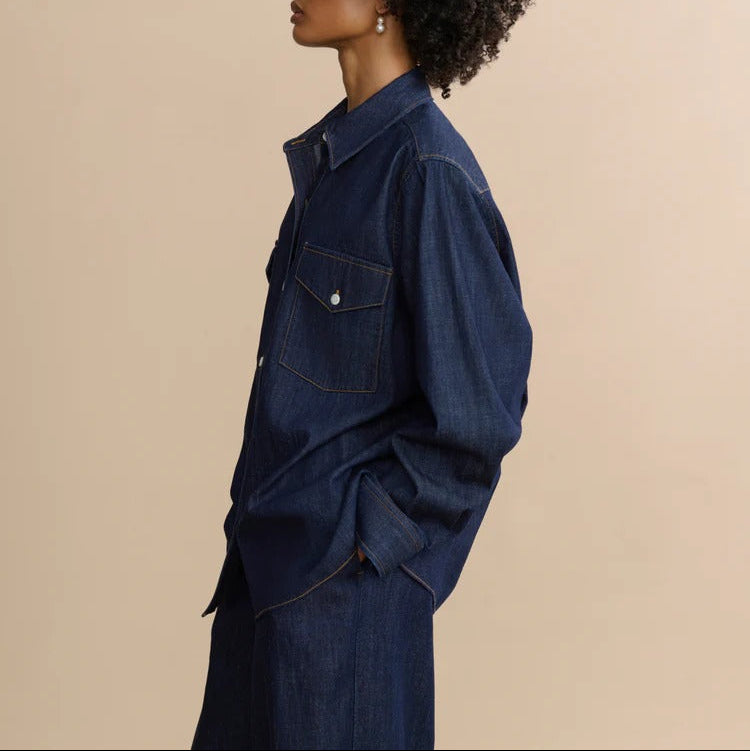 Denim Shirt And Wide Leg Trousers Two Piece Set