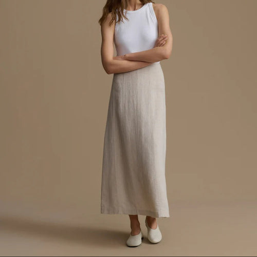 High Waisted Paneled Linen Maxi Skirt