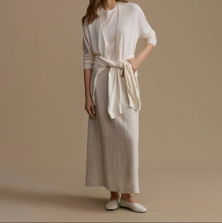High Waisted Paneled Linen Maxi Skirt
