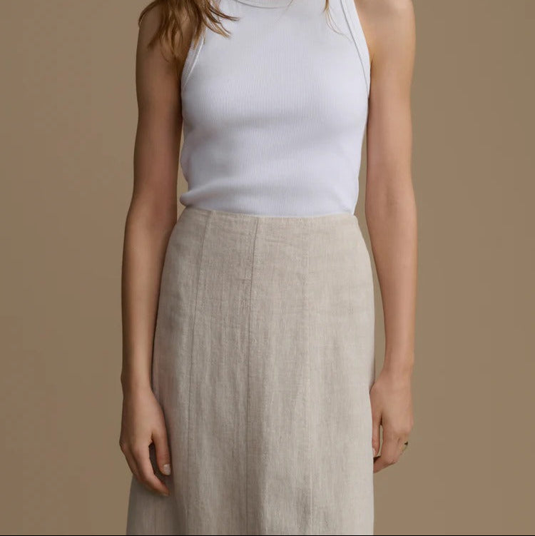 High Waisted Paneled Linen Maxi Skirt