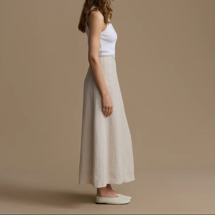 High Waisted Paneled Linen Maxi Skirt