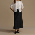 High Waisted Paneled Linen Maxi Skirt
