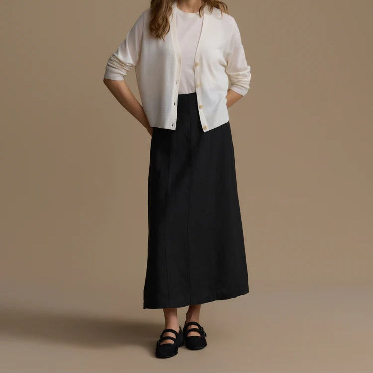 High Waisted Paneled Linen Maxi Skirt