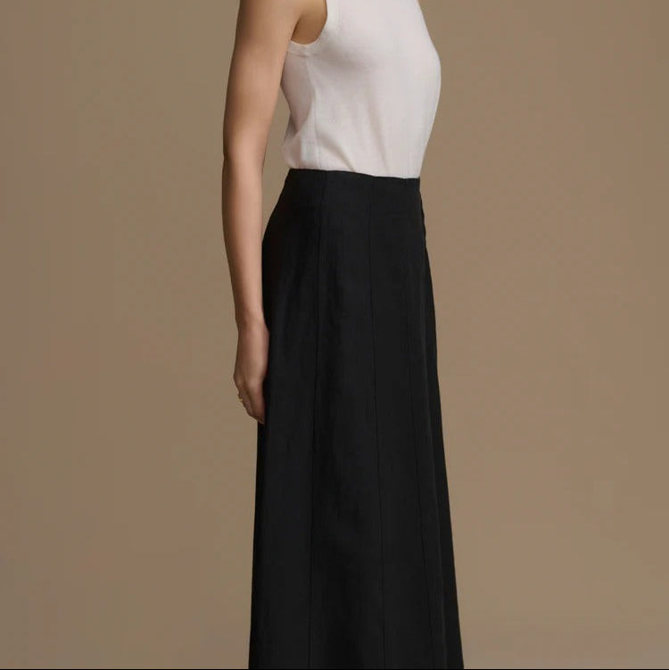 High Waisted Paneled Linen Maxi Skirt
