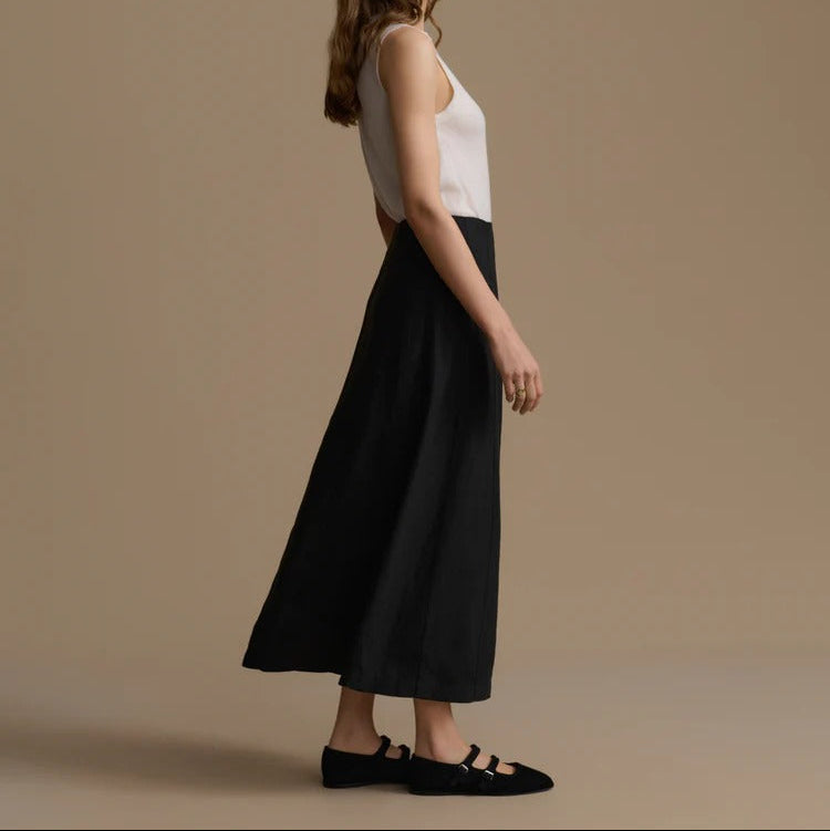 High Waisted Paneled Linen Maxi Skirt