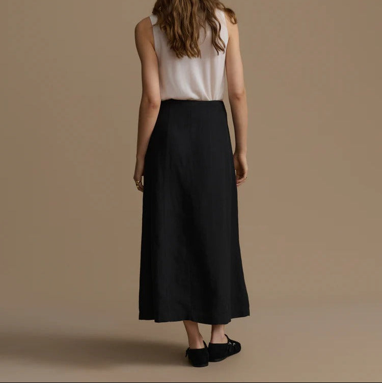 High Waisted Paneled Linen Maxi Skirt
