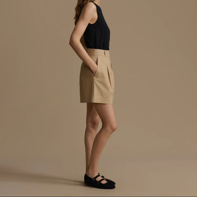 High Waisted Pleated Casual Tailored Shorts