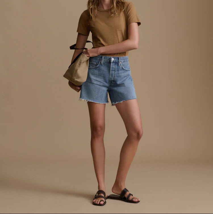 High Waisted Raw Hem Denim Shorts