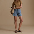 High Waisted Raw Hem Denim Shorts