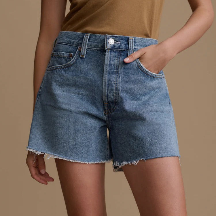 High Waisted Raw Hem Denim Shorts