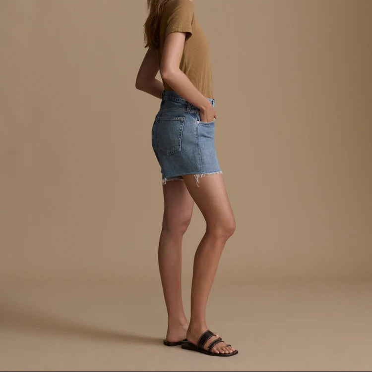 High Waisted Raw Hem Denim Shorts