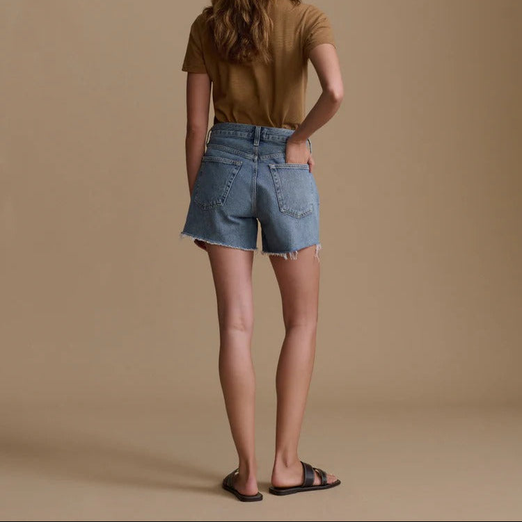 High Waisted Raw Hem Denim Shorts