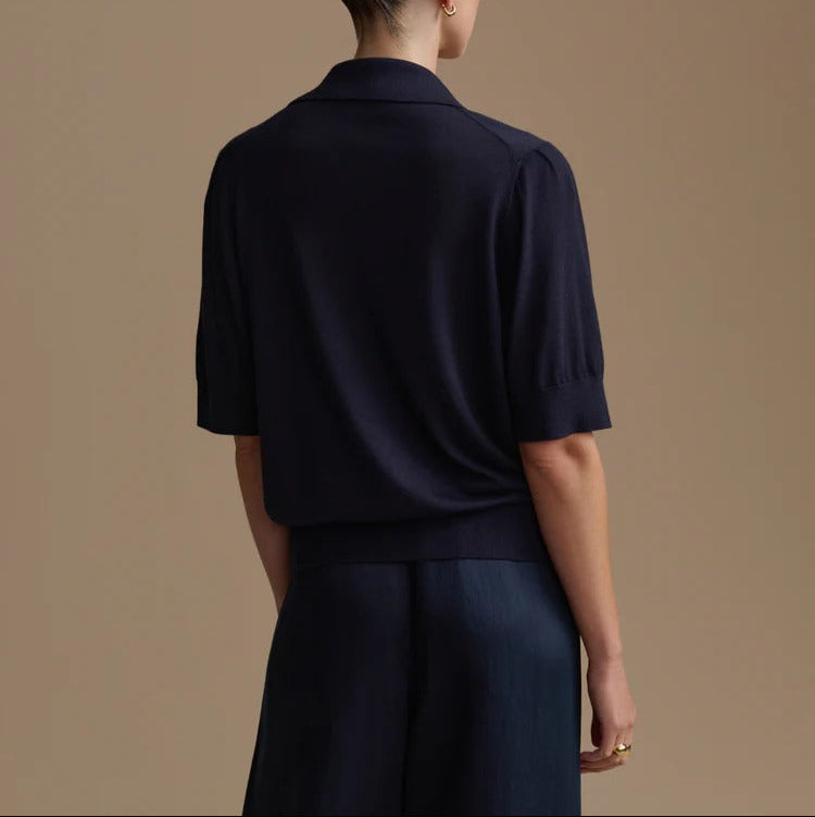 Polo Knit Top and Wide Leg Pants Two Piece Set