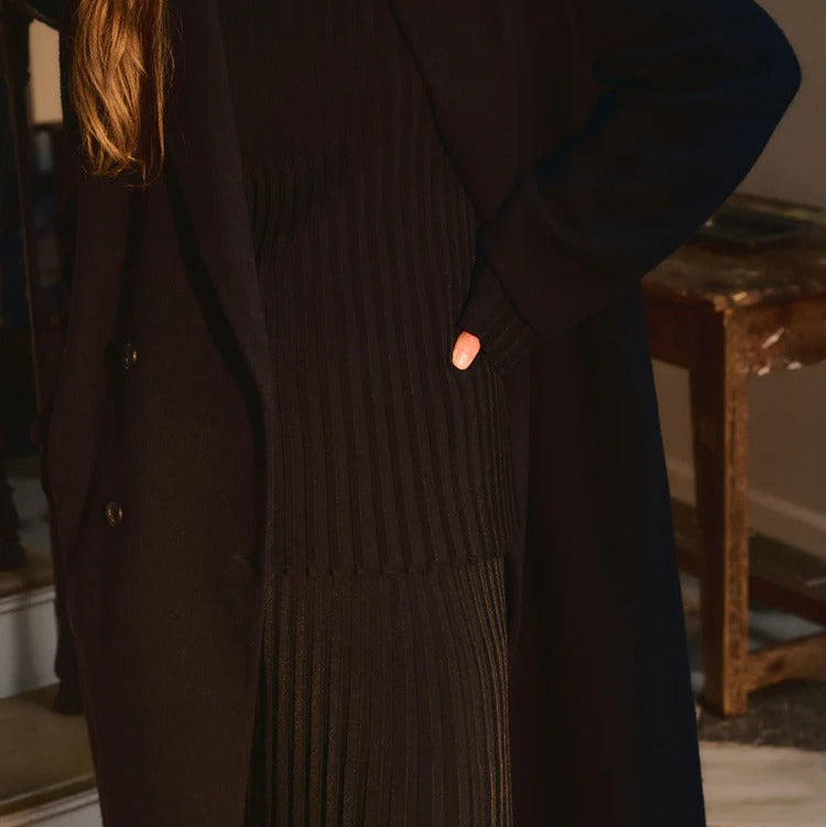 Ribbed Knit Top And Skirt Set