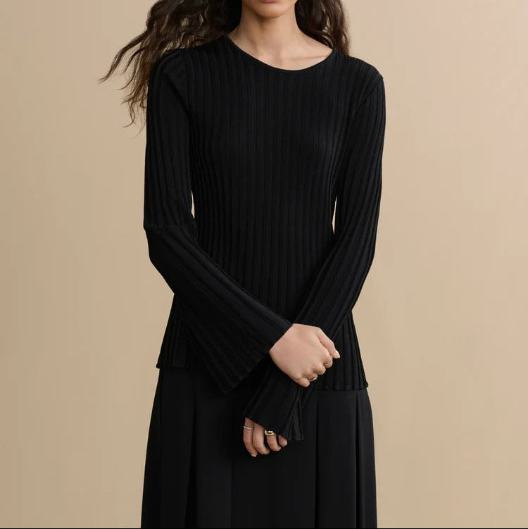Ribbed Knit Top And Skirt Set