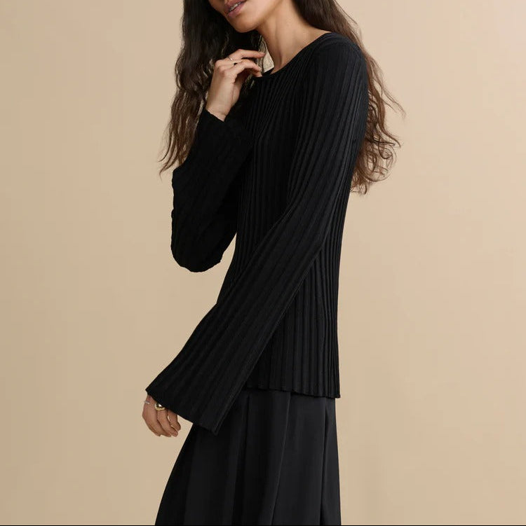 Ribbed Knit Top And Skirt Set