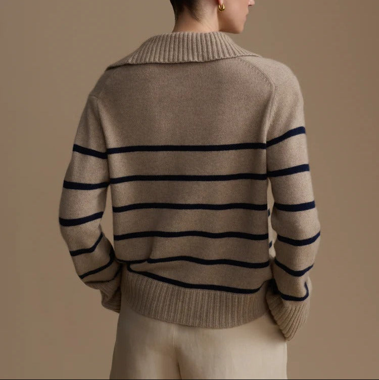 Striped Collared Cropped Knit Top