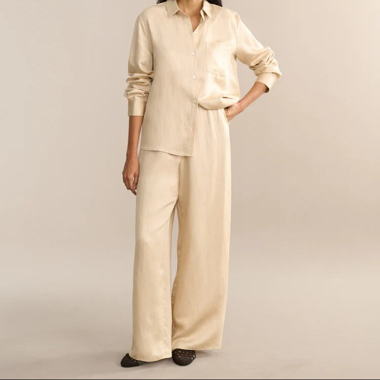 Tencel Shirt And Wide Leg Trousers Two Piece Set