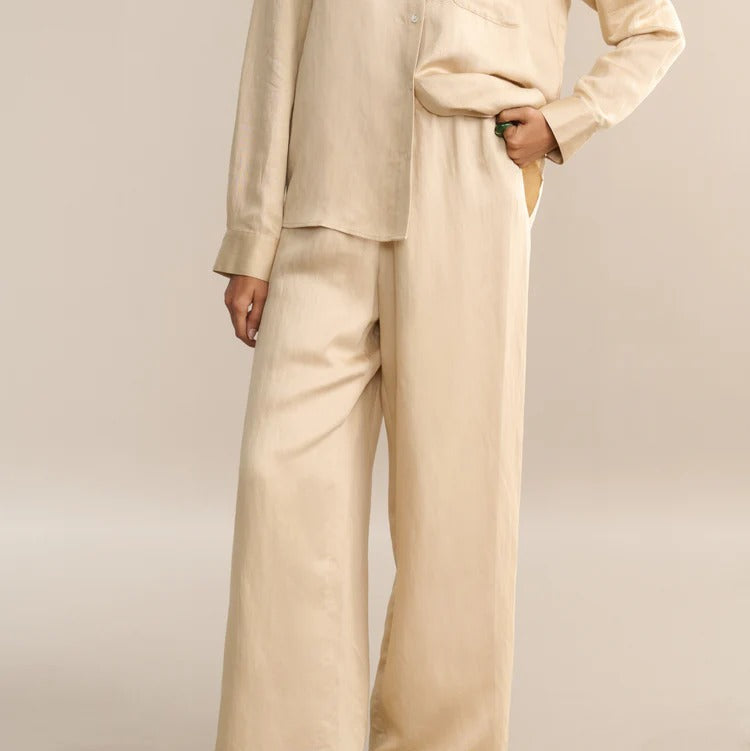 Tencel Shirt And Wide Leg Trousers Two Piece Set