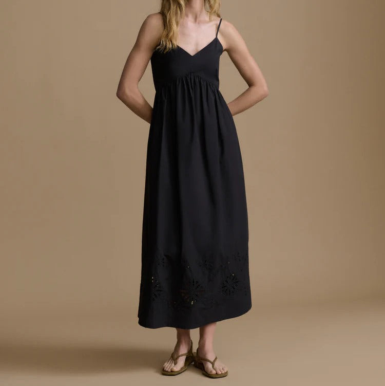 V Neck Cut Out Embroidered Camisole Maxi Dress