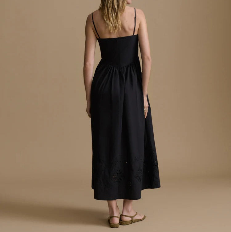 V Neck Cut Out Embroidered Camisole Midi Dress