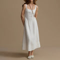 White Square Neck Linen Maxi Slip Dress