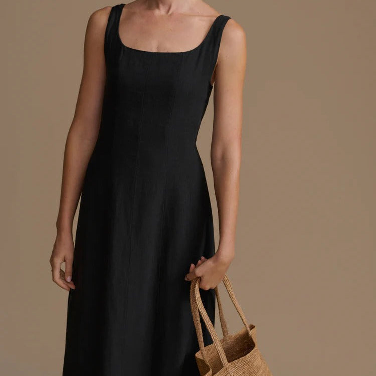 White Square Neck Linen Maxi Slip Dress