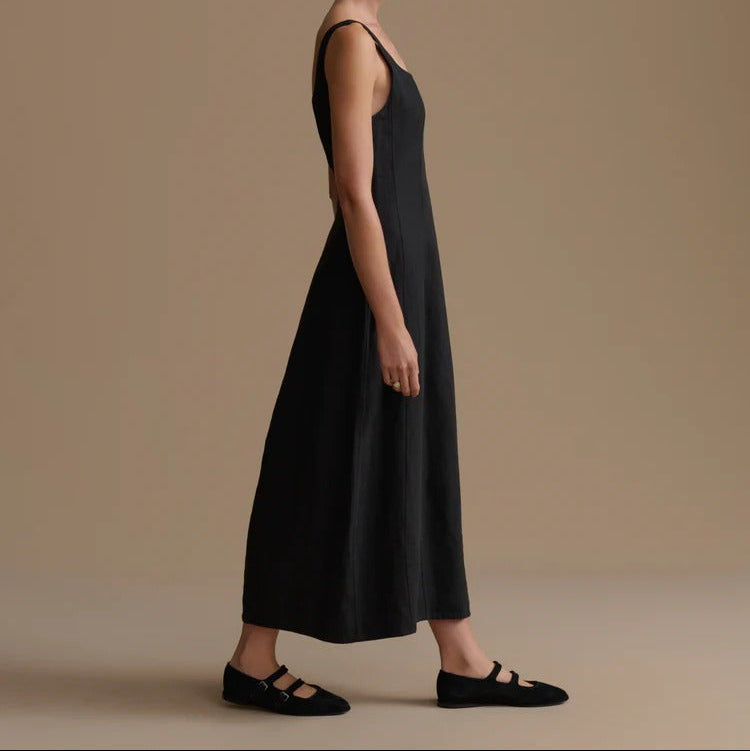 White Square Neck Linen Maxi Slip Dress