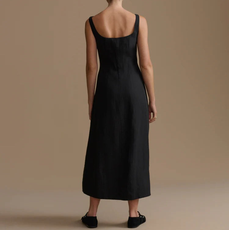 White Square Neck Linen Maxi Slip Dress