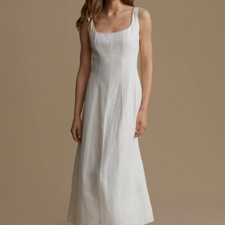 White Square Neck Linen Maxi Slip Dress