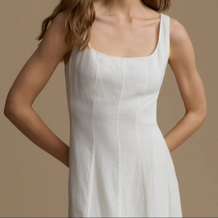White Square Neck Linen Maxi Slip Dress