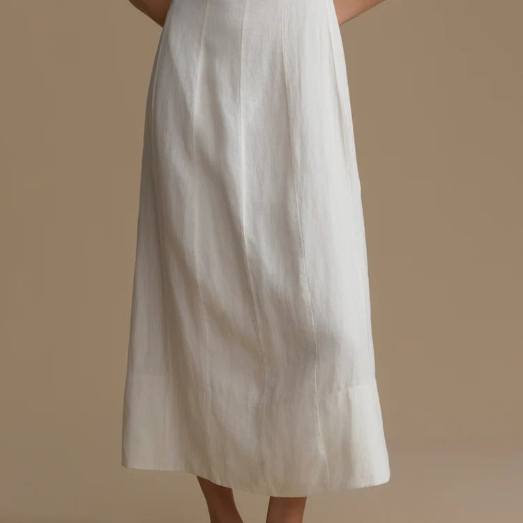 White Square Neck Linen Maxi Slip Dress