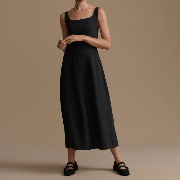 White Square Neck Linen Maxi Slip Dress