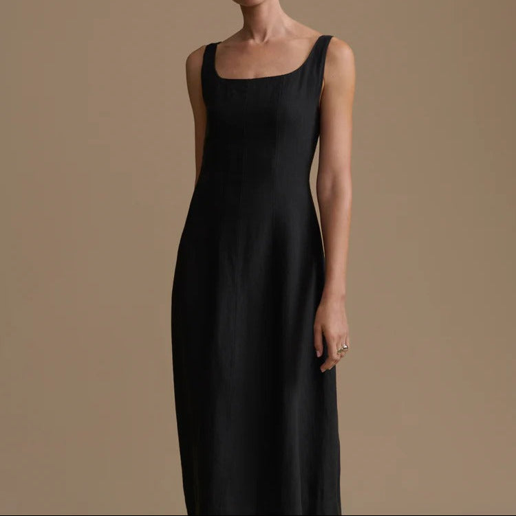 White Square Neck Linen Maxi Slip Dress