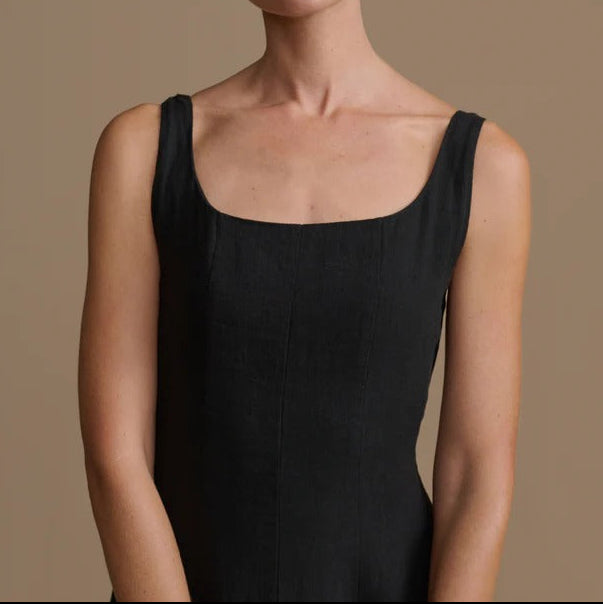 White Square Neck Linen Maxi Slip Dress